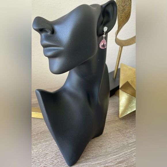 Pink stone drop earrings A210 - Picture 2 of 5